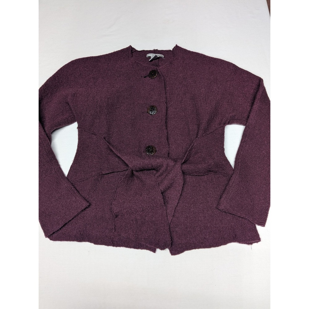 Two Star Dog Womens XS Plum Purple 100% Boiled Wool Tie Waist Cardigan Sweater
